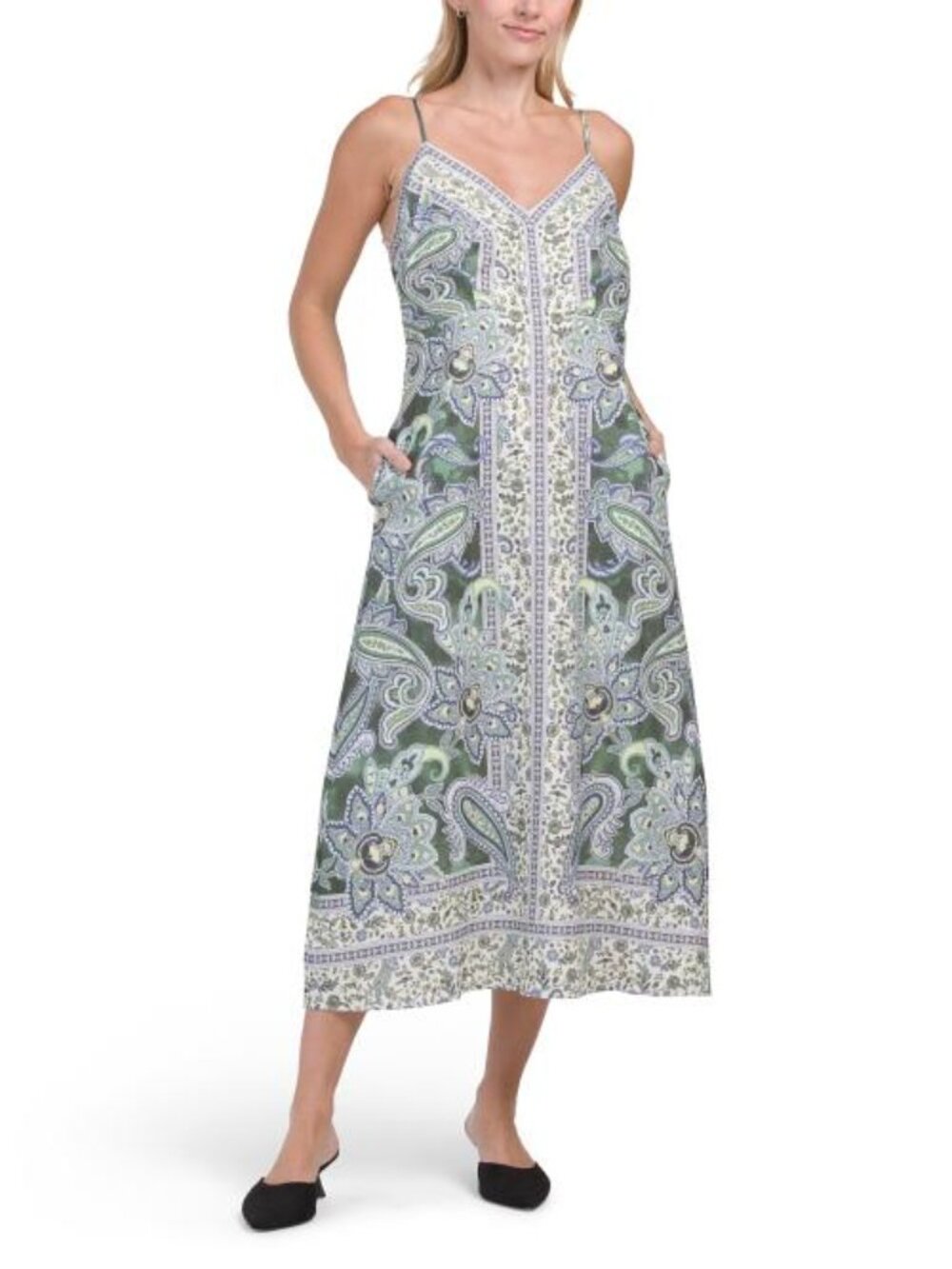MAGASCHONI Linen Blend Printed V-neck Dress